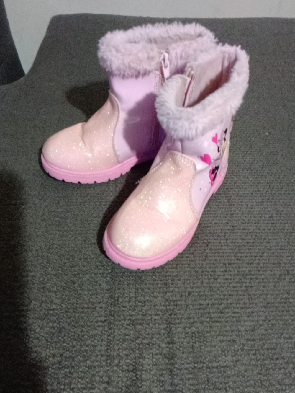 Minnie Pink Glitter Faux Fur Girls' Winter Boots